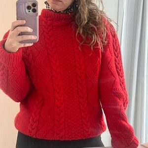 Cozy Red Cable Knit Sweater